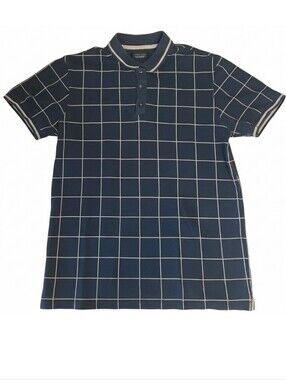 Zara Polo Shirt Mens Size Medium Blue & White Knit Casual Collared Short Sleeve